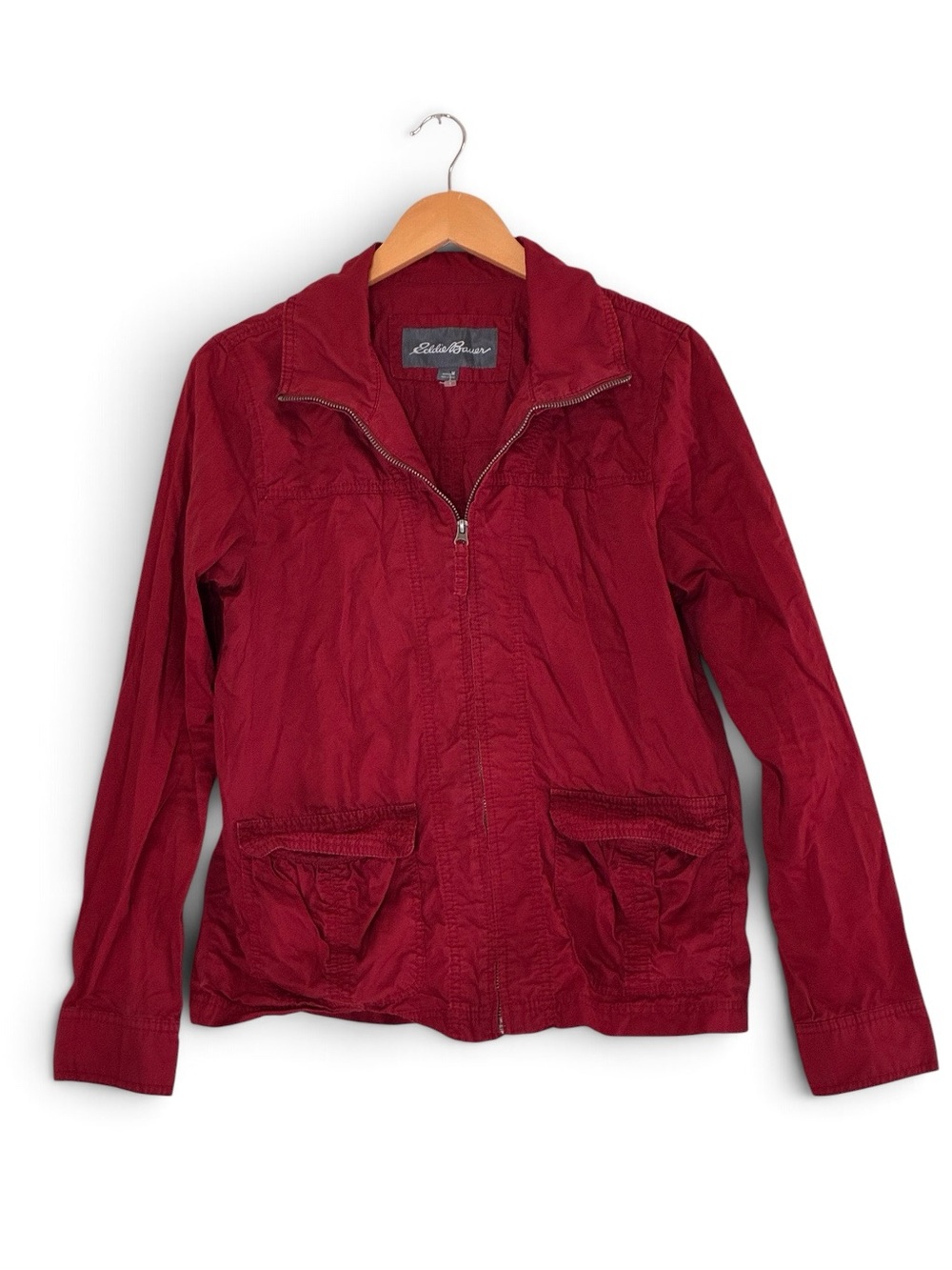 Eddie Bauer | Red cotton zip front light classic jacket women’s size medium